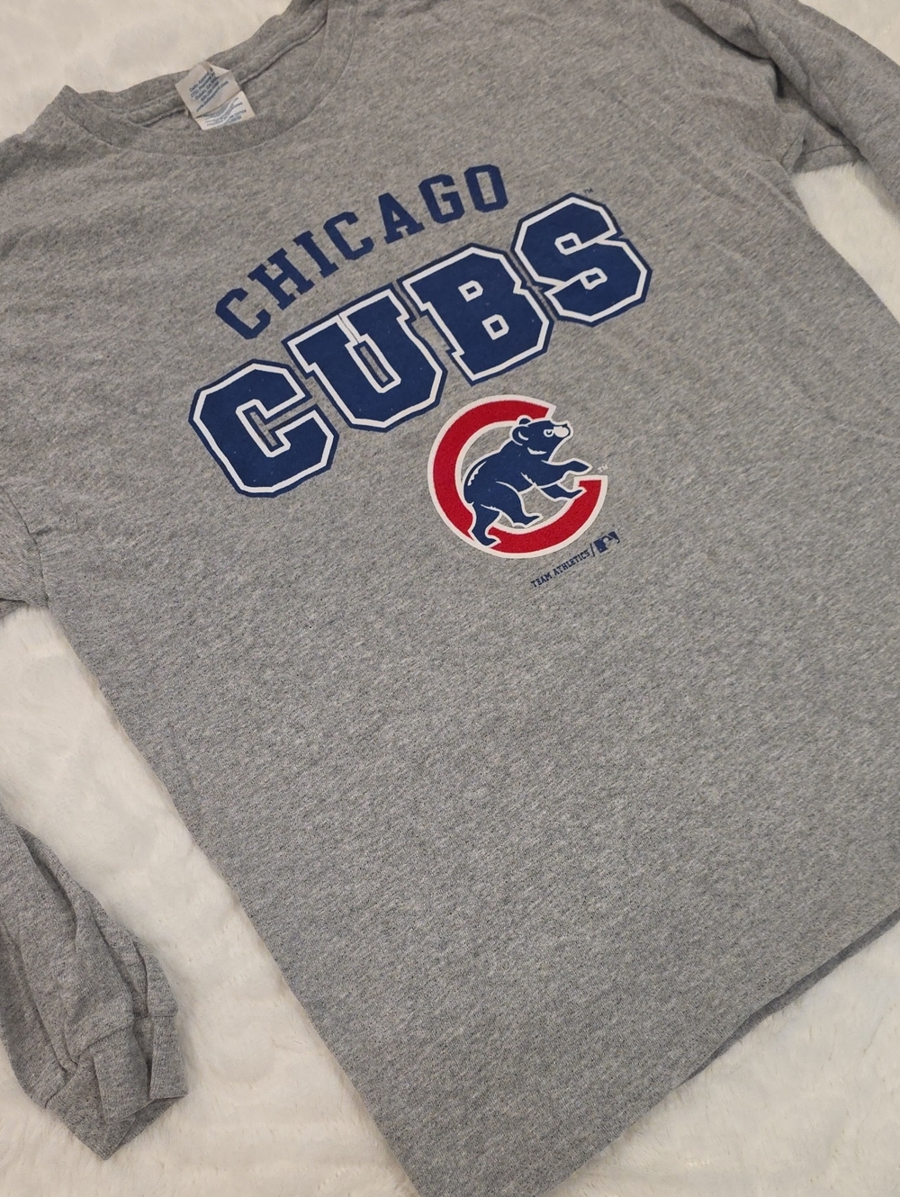 Delta Chicago Cubs Gray Long Sleeve Tee with Red & Navy Logo